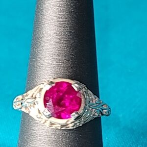 Elegant Silver Ruby Gemstone Ring Size 8